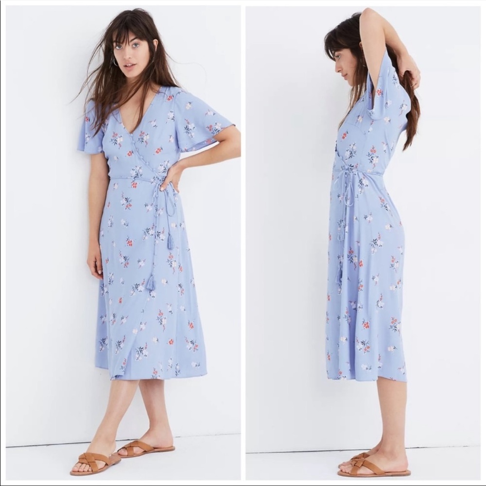 Madewell Button-Wrap Midi Dress in Aloha FloralBlue Size 12